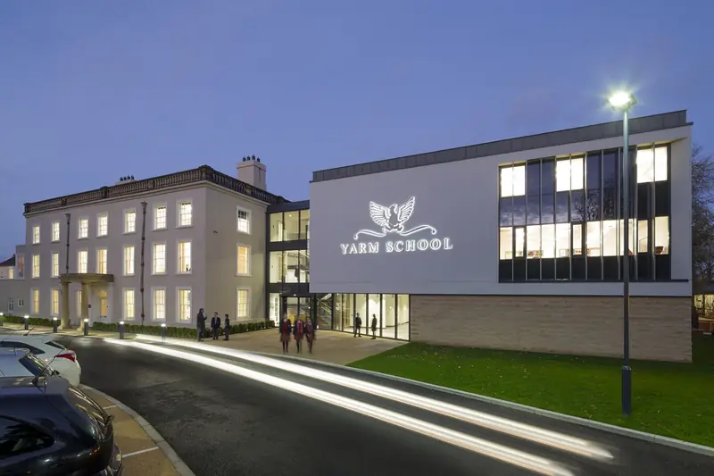 Yarm School building at dusk