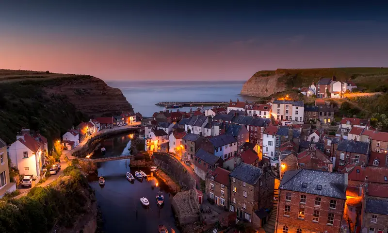 Coastal fishing village on the North Yorkshire coast at dusk